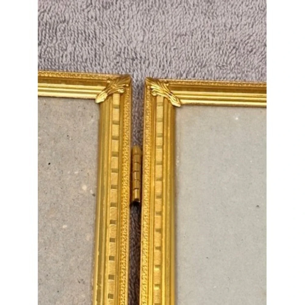 Vintage Triple Folding Picture Frame Gold 8x10 Etched Brass